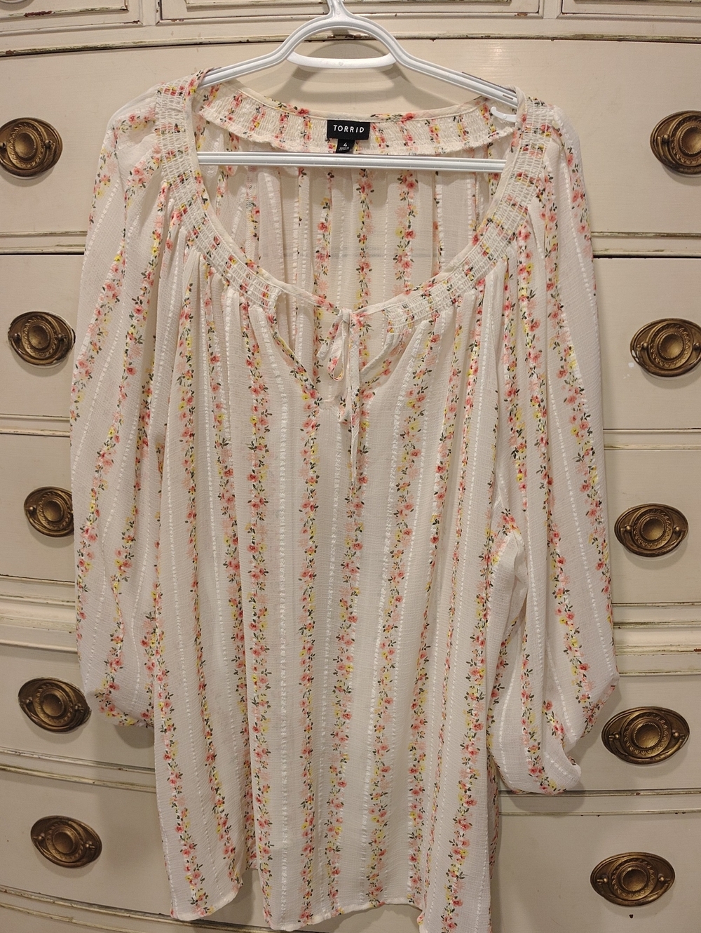 torrid White Floral Stripe Peasant Tunic